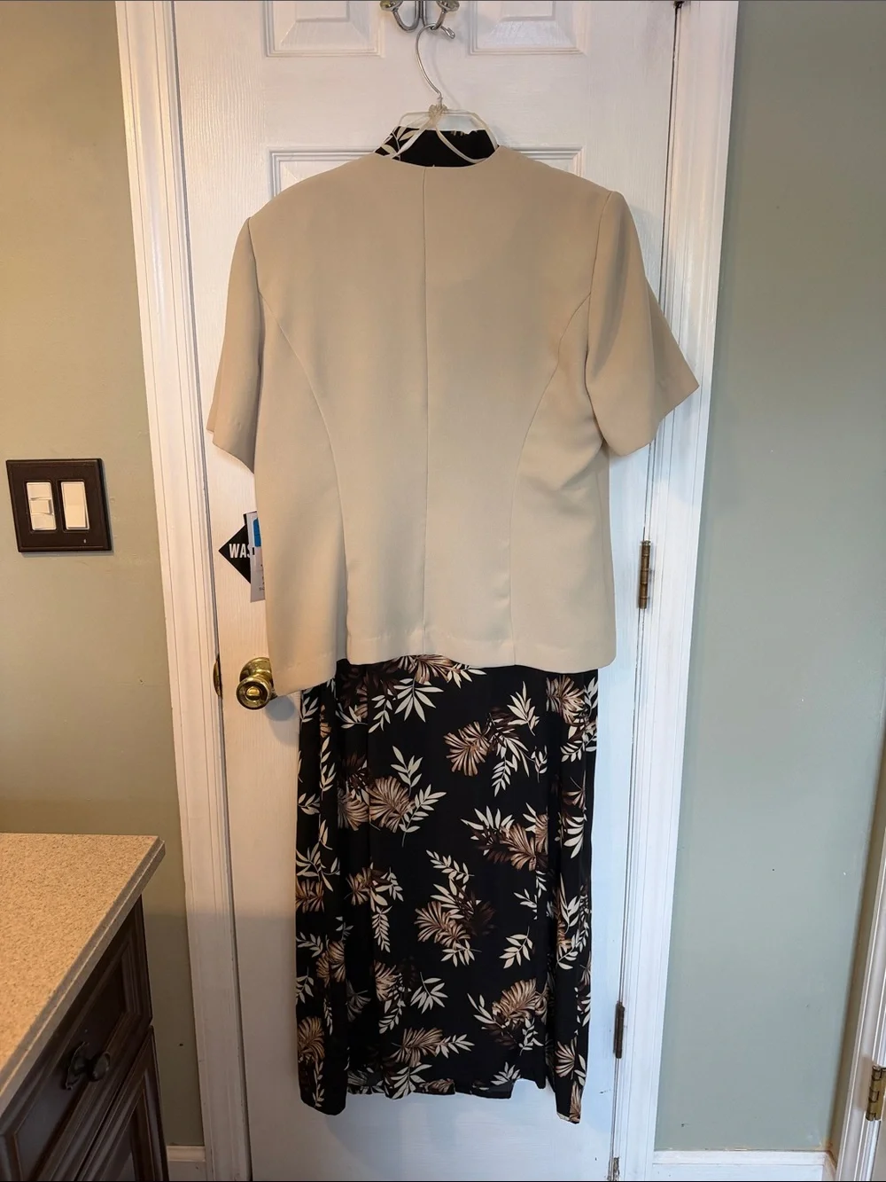 Beige Short-Sleeve Blazer with Sleeveless Black Floral Dress - Dress Barn